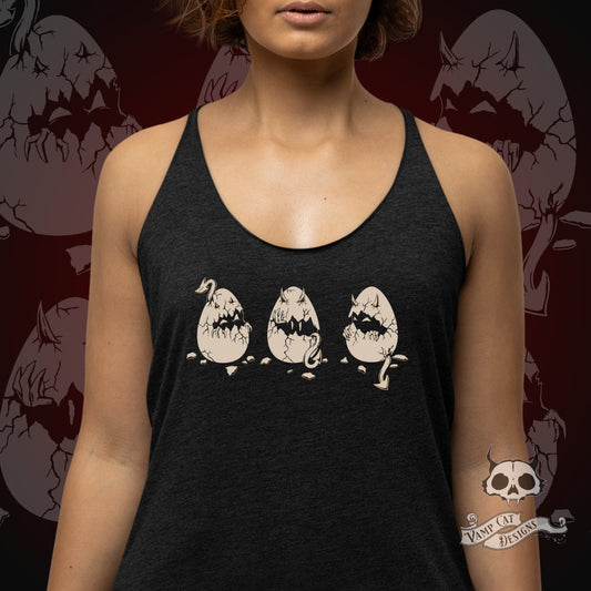 Deviled Eggs Tank Top-Funny Illustration-Little Devils-Gothic Art T-shirt-Flowy Tank-Egg Puns Tee-Hand Drawn Design-Cute Egg Art-Cartoons