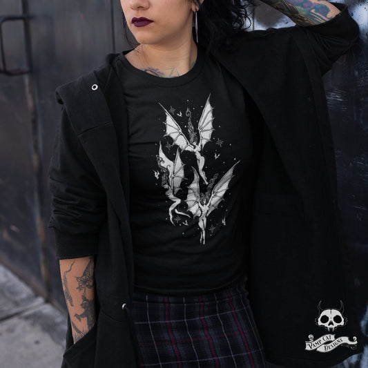 Flight Of The Succubus-Women's Tee-Folklore Art-Dark Apparel-Witchy Tee-Women's Top-Gothic Tee-Female Demons-Succubus Art Tee