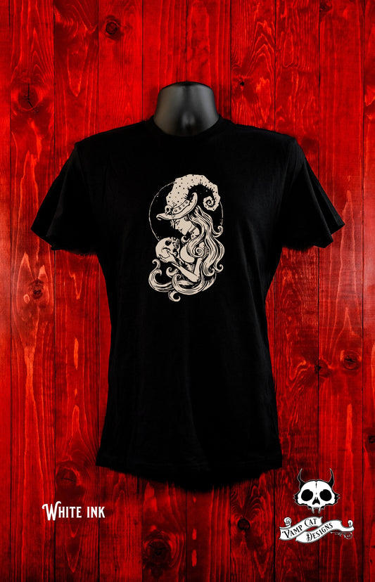 Skull Witch-Halloween Shirt-Unisex Tee-Witch Art-Men And Women Shirts-Gothic Clothing-Skulls And Bones-Wiccan Art-Magical Tee-