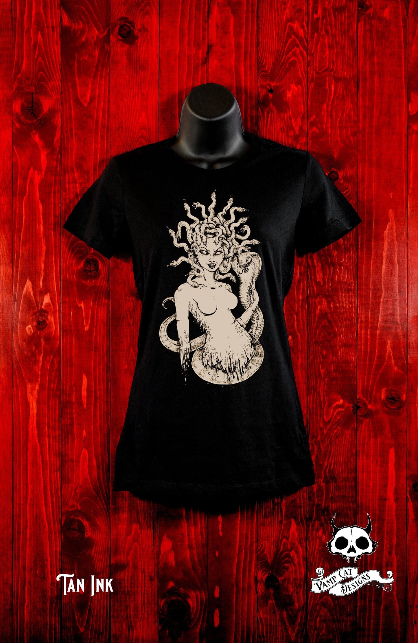 Medusa-Women's Tee-Illustration-Art T-shirt-Women's Clothing-Snake Woman-Gothic Apparel-Mythical Creature-Snakes-Monsters-Greek Art-Gifts