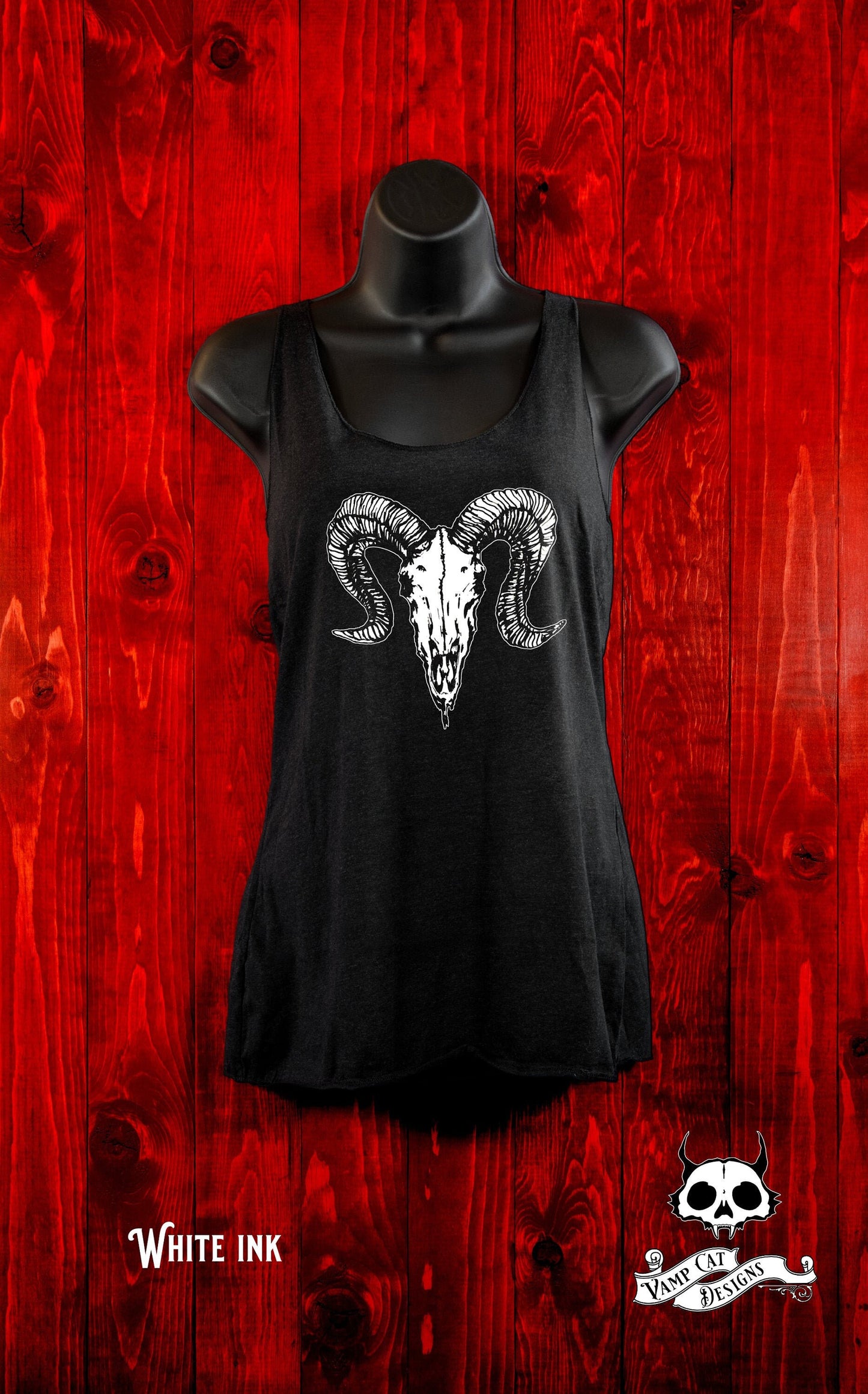 Dark Ram Skull-Tank Top-Gifts For Her-Dark Apparel-Illustration- Art T-shirt-Animal Skull-Ram Skull-Silkscreen art-Occult Gifts-Dark Fashion