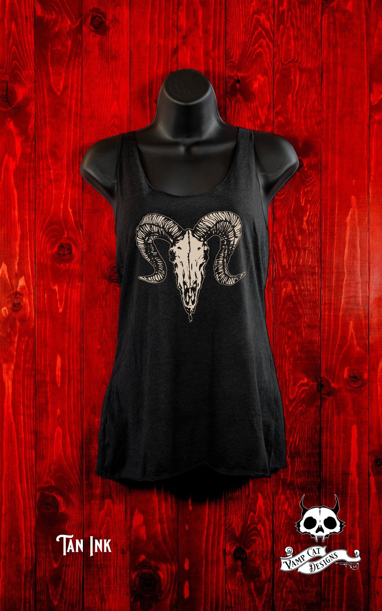 Dark Ram Skull-Tank Top-Gifts For Her-Dark Apparel-Illustration- Art T-shirt-Animal Skull-Ram Skull-Silkscreen art-Occult Gifts-Dark Fashion