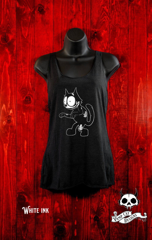 Zombie Felix-Tank Top-Felix The Cat Fan Art-Dark Apparel-Women's Tee-Gothic Tank Top-Zombie Shirt-Vintage Cat-Zombie Cat