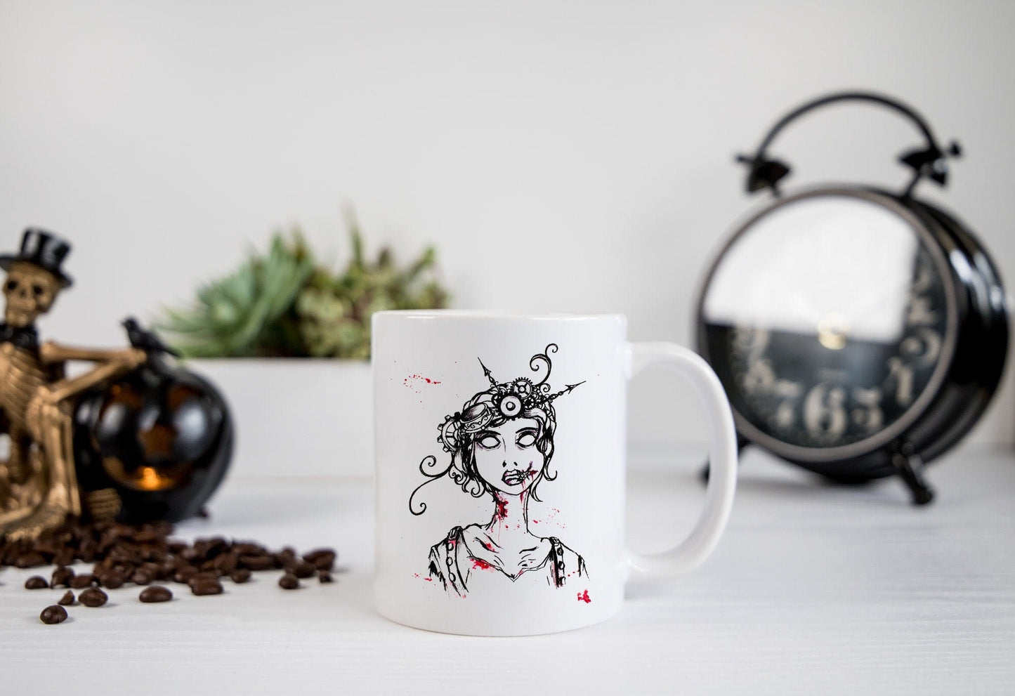 Steampunk Zombie Girl Mug-Zombie Mug-Original Art-Coffee Mugs-Ceramic Coffee Cup-Zombie Art-Steampunk Art-11 oz-Zombie Girls-Horror Gifts