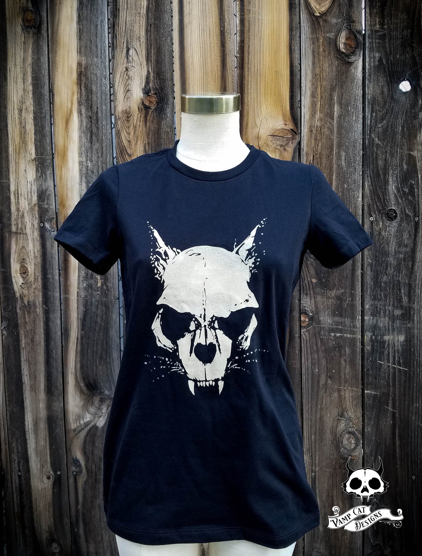 Skull Cat-Women's Tee-Dark Apparel-Cat Lover-Cats-Macabre-Cat Art-Evil Cat-Witchy-Cat Shirt-Cat Skull-Gifts For Her-Gothic Gifts-Rocker Tee