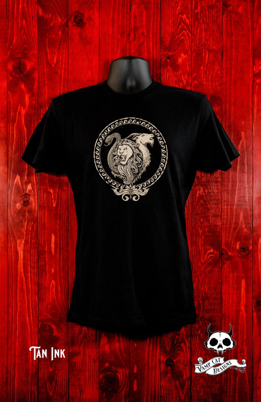 Chimera-Unisex Jersey Tee-Mythical Creature-Greek-Monster Tee-Men And Women Apparel-Greek Mythology Art-Lions And Snakes Art-Silk Screen Tee