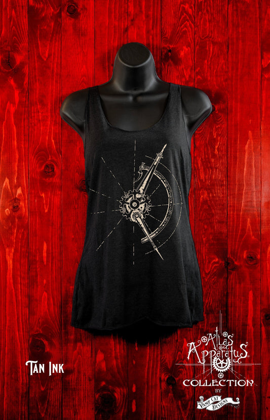 Victorian Compass-Tank Top-Racerback-Gifts For Her-Steampunk Apparel-Illustration-Art Compass-Mathematical Gift-Comfy Wear-Engineer Gifts
