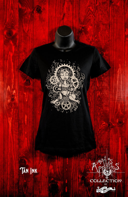 Music Punk Girl-Women's Tee-Steampunk Apparel-Illustration-Art T-shirt-Music-Steampunk Art-Music Lover- Music Shirt-Musician Gift