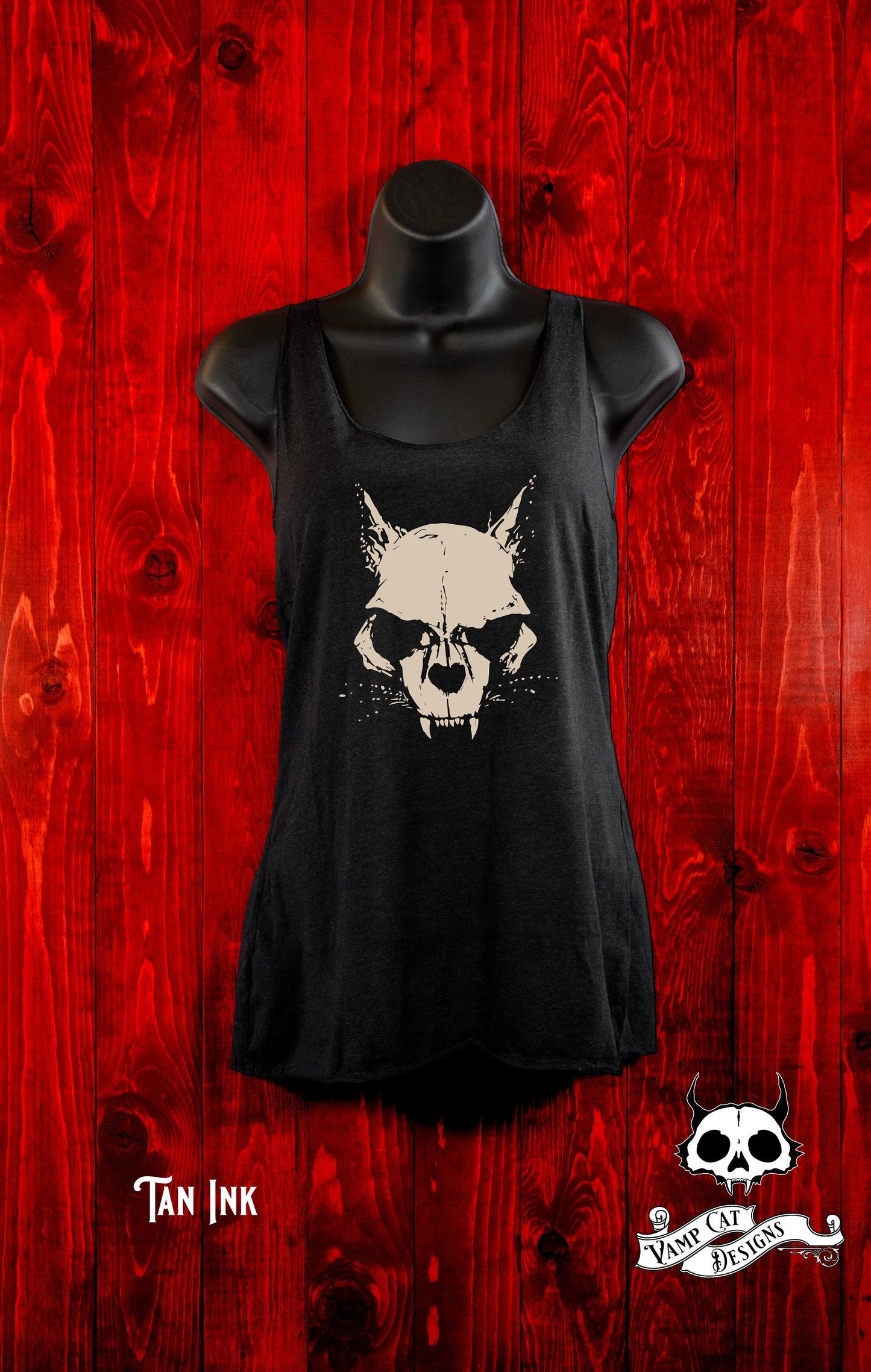 Skull Cat -Tank Top-Dark Apparel-Art Top-Cats-Skulls-Cat art-Evil Cat-Witchy-Comfy Tank-Gifts For Her-Cat Lovers-Casual Wear-Gothic Gifts