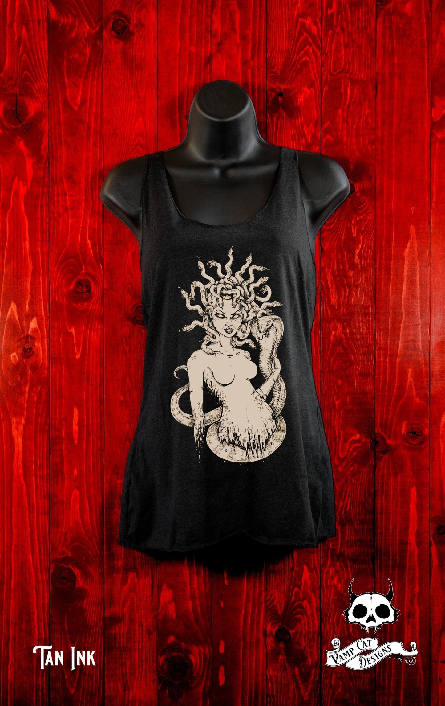 Medusa-Tank Top-Racer Back-Art T-shirt-Flowy Tank-Snake Woman-Gothic Apparel- Mythical Creature-Snakes-Illustration-Monsters-Greek Art