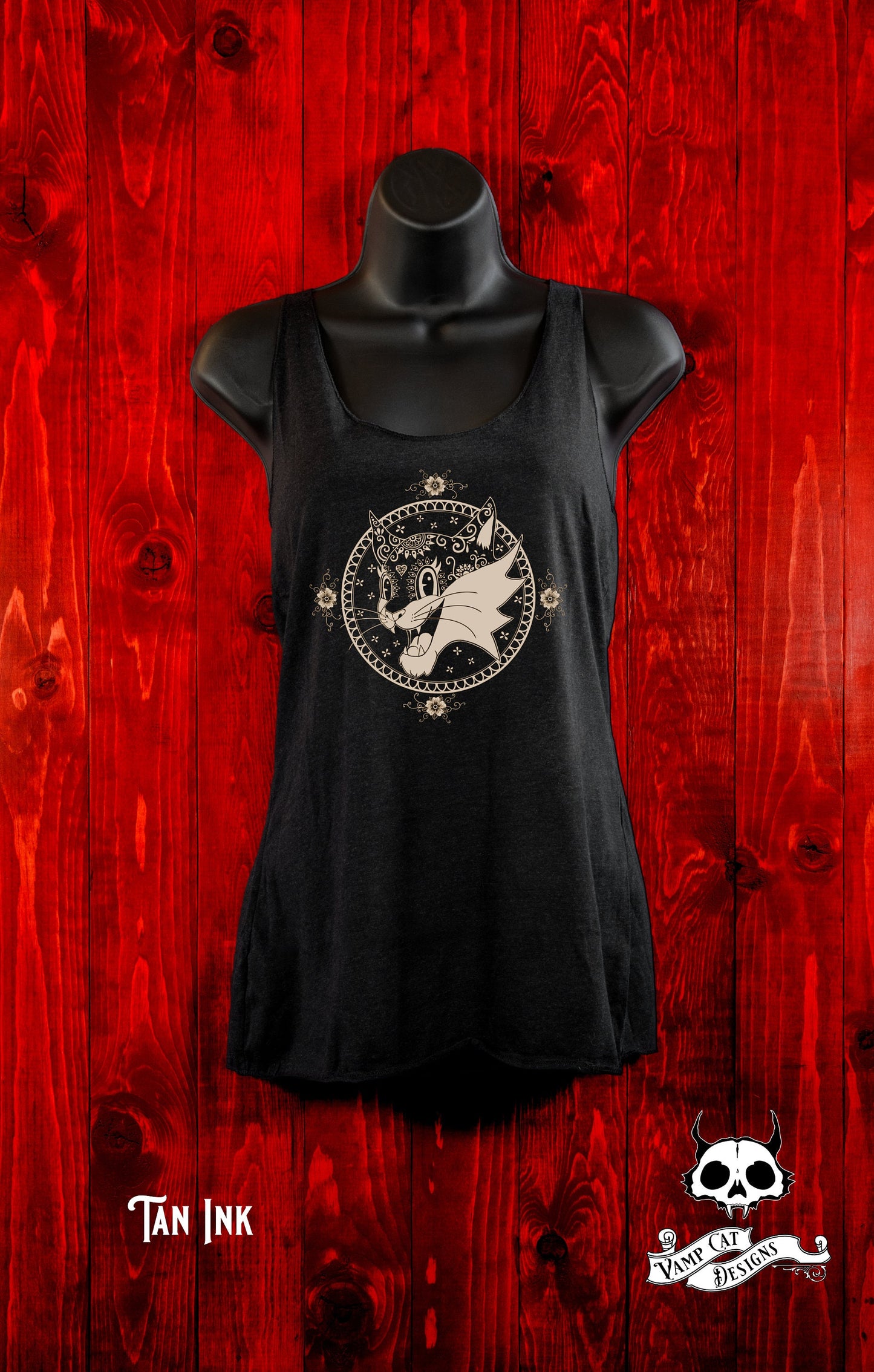 Floral Vintage Cat-Women's Tank Top-Mexican Art Designs-Dia De Los Muertos-Cat Apparel-Day of The Dead-Vintage Style Cat