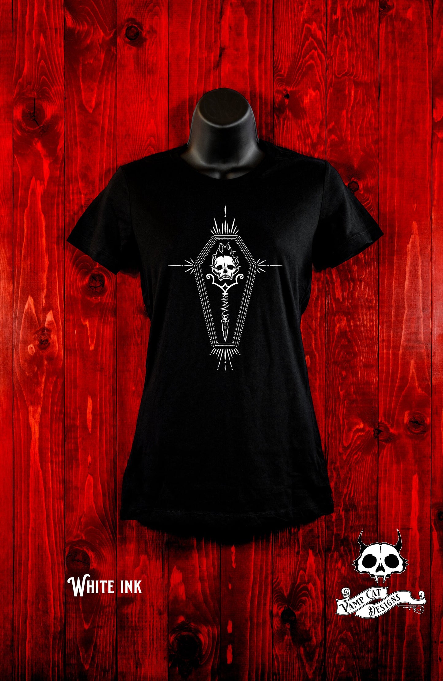 Eternal Flame-Women's Tee-Occult Art-Dark Apparel-Coffin Skull-Gothic Tee-Cryptic Art Tee-Skull Shirt-Skull Lovers-Witchy Shirt-Skull Fire