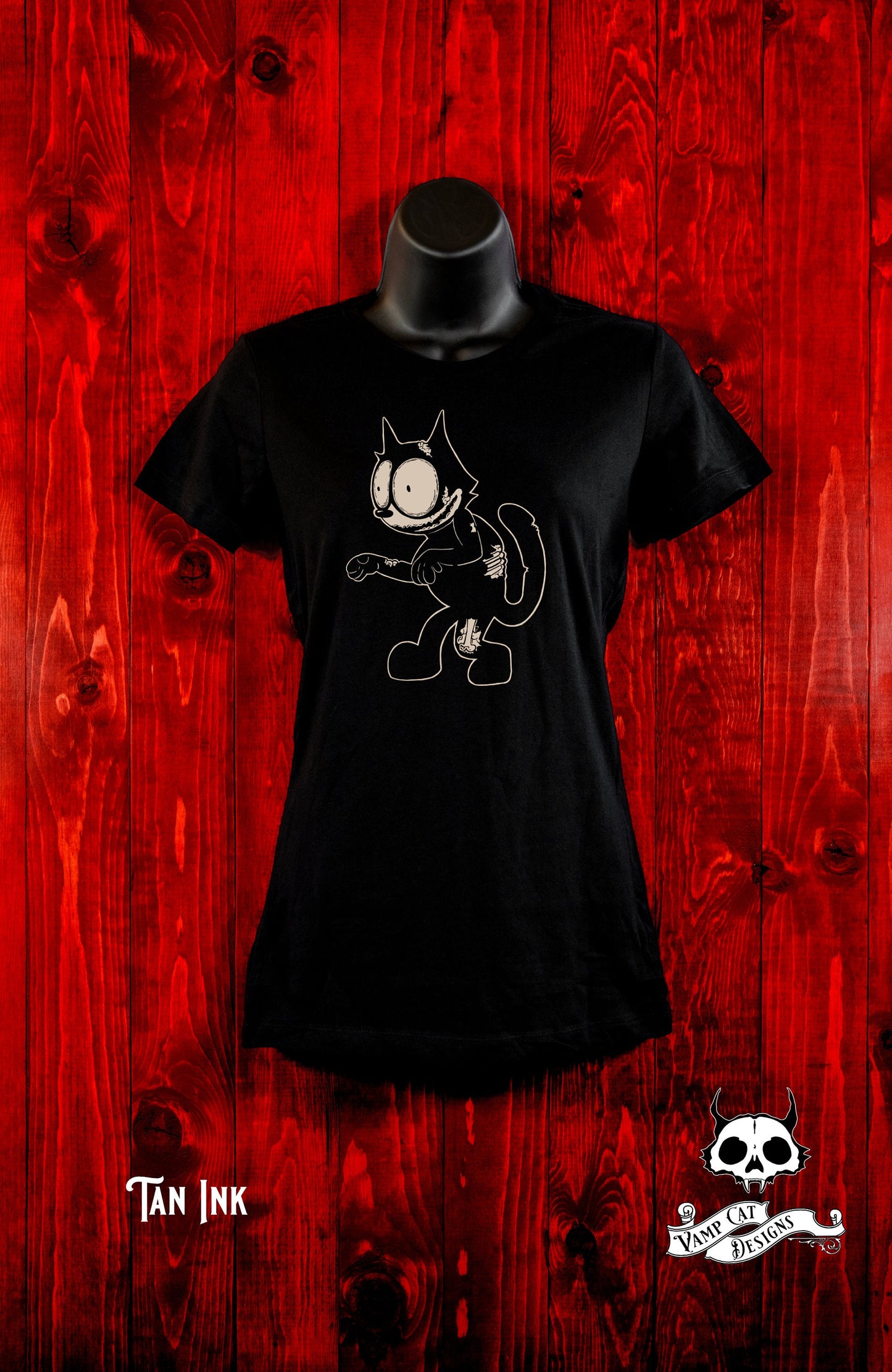 Zombie Felix-Women's Shirt-Felix The Cat Fan Art-Dark Apparel-Cat Lovers-Gothic Tee-Cat Shirt-Zombie Shirt-Vintage Cat Art-Zombie Cat Toon
