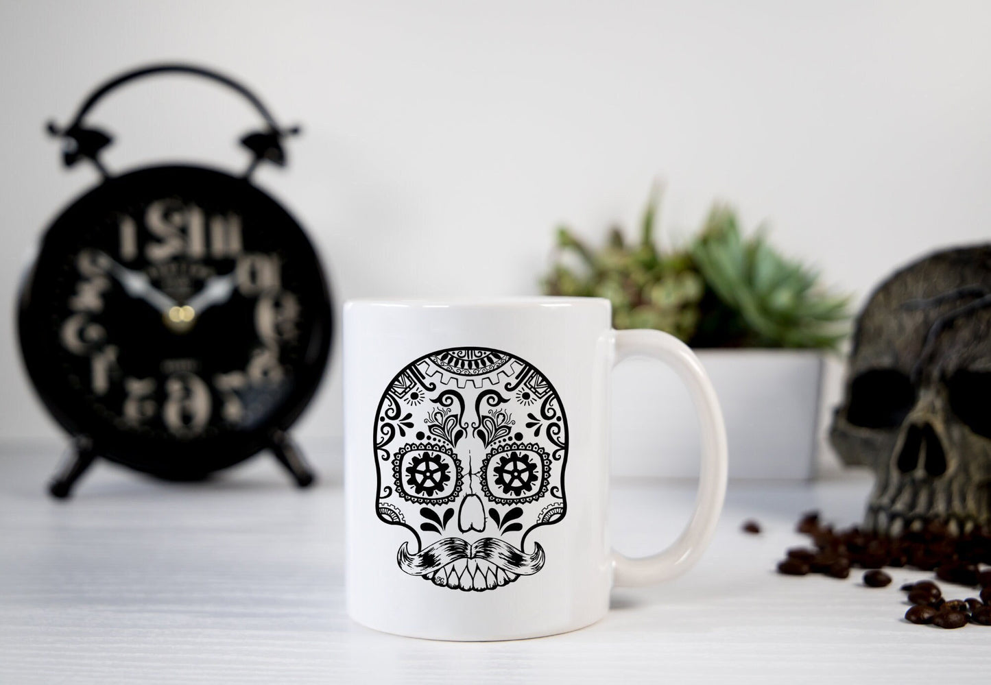 Dia De los Muertos-Steampunk Mustache Sugar Skull- Coffee Mug-Coffee Cup-Gifts-11 oz. Mug-Day Of The Dead- Sugar Skull Mug-Mustache Skull