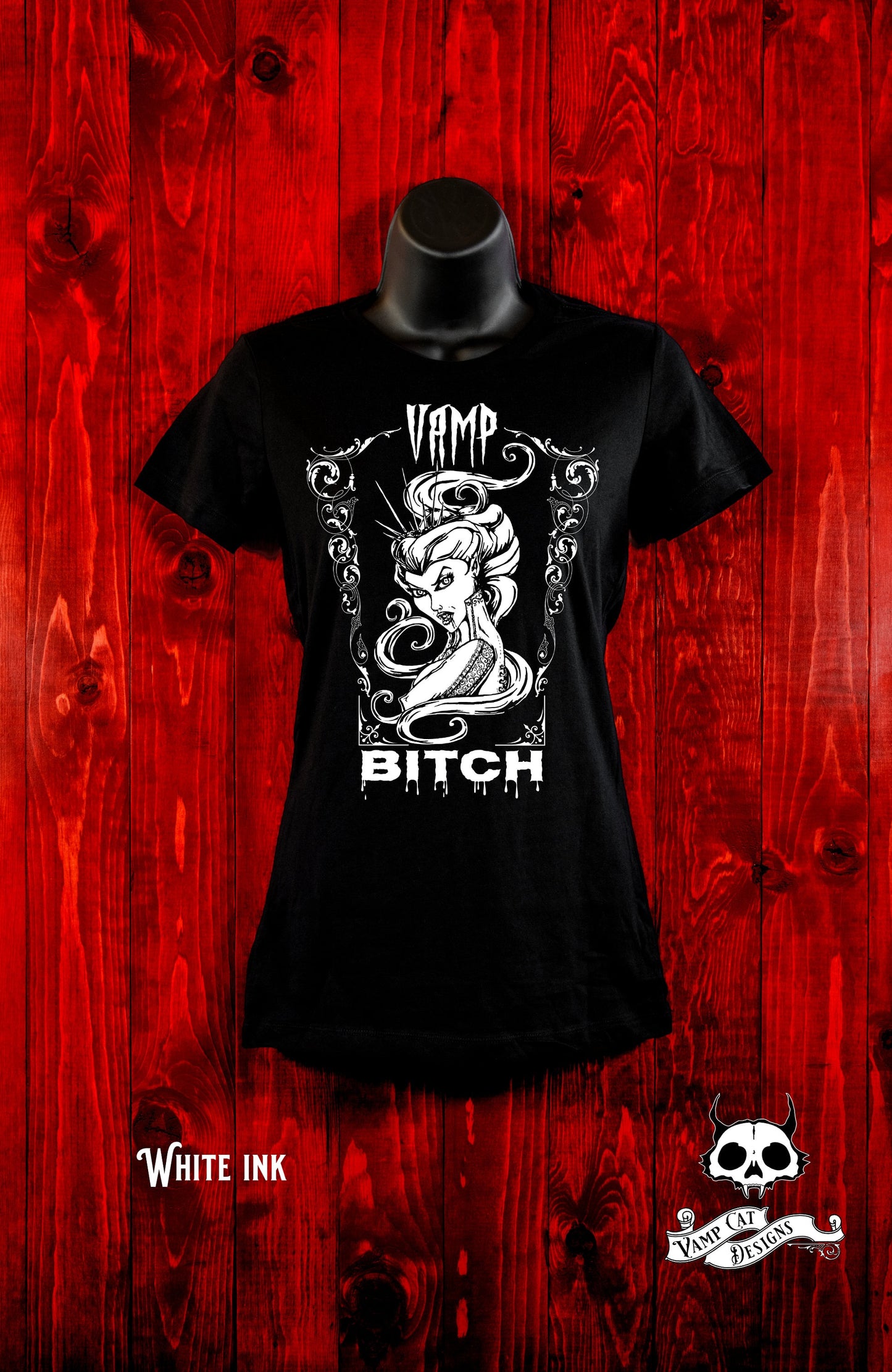 Vamp Bitch-T-Shirt-Women's-Horror Art-Dark Apparel-Vampire Women's Top-Gothic Tee-Vampire Art-Dark Humor T-Shirt-Attitude Tee-Vampire Gifts