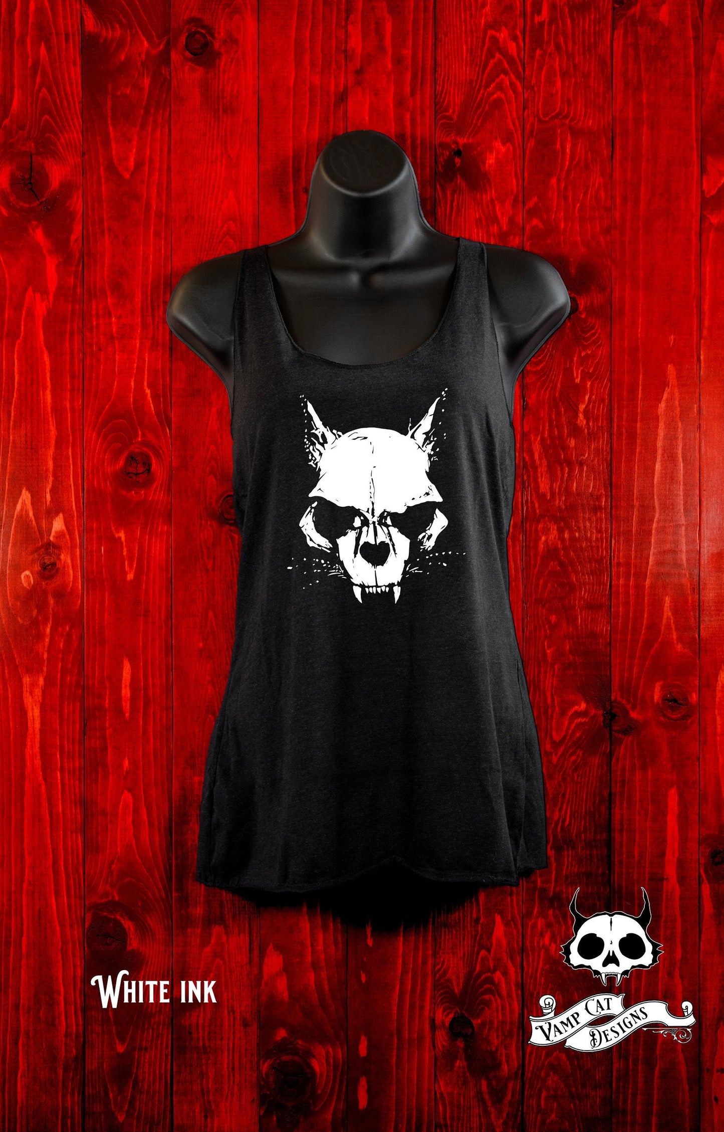 Skull Cat -Tank Top-Dark Apparel-Art Top-Cats-Skulls-Cat art-Evil Cat-Witchy-Comfy Tank-Gifts For Her-Cat Lovers-Casual Wear-Gothic Gifts