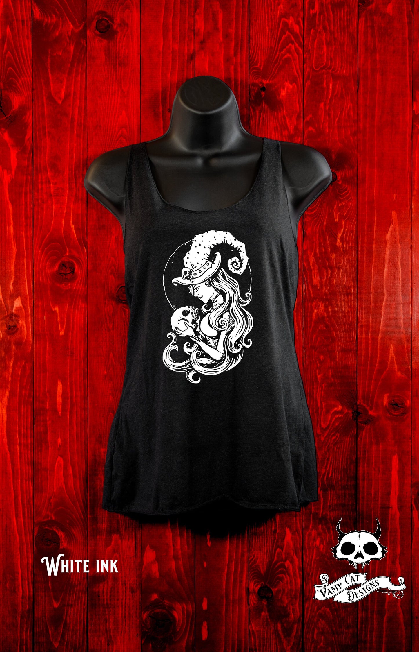 Skull Witch-Tank Top-Witchy Art Apparel-Graphic Tee-Gothic Clothing-Skulls And Bones Art-Occult Art-Halloween Women's Tee-Fall Shirt-Witchy