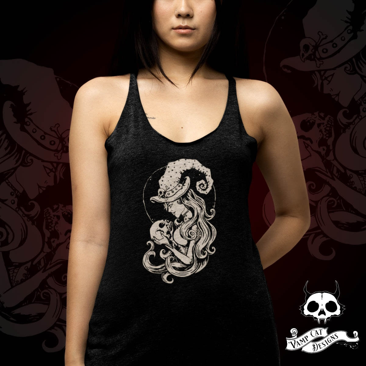Skull Witch-Tank Top-Witchy Art Apparel-Graphic Tee-Gothic Clothing-Skulls And Bones Art-Occult Art-Halloween Women's Tee-Fall Shirt-Witchy