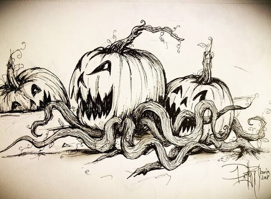 Jack O' Lanterns Alive-Women's Tee-Pumpkin Art-Dark Apparel-Halloween Tee-Gothic Tee-Scary Jack O' Lanterns-Halloween Art