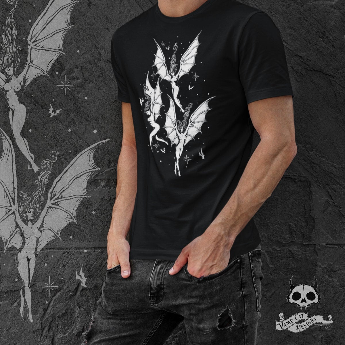 Flight Of The Succubus-Unisex Jersey Tee-Dark Art Apparel-Folklore Art-Men and Women-Gothic Clothing-Witchy-Female Demons