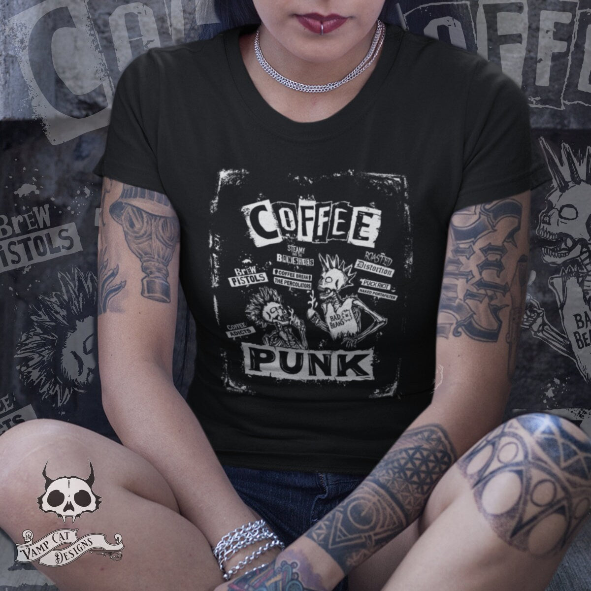 Coffee Punk T-Shirt Poster Style-Punk Bands Women's Shirt-Coffee Lovers-Punk Lovers-Graphic Tee-Coffee Puns-Band Puns-Punk Tee-Graphic Tee