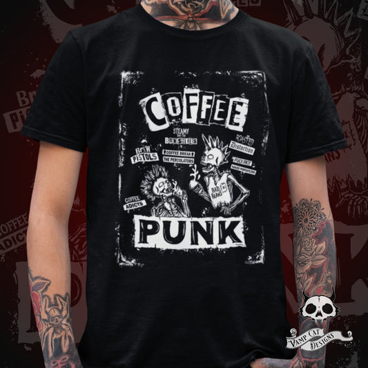 Coffee Punk T-Shirt Poster Style-Punk Bands Unisex Shirt-Coffee Lovers-Punk Lovers-Graphic Tee-Coffee Puns-Band Puns-Punk Tee-Graphic Tee