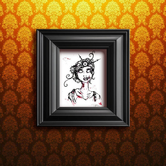 Zombie Girl Bloody Steampunk-Art Print- Art Collectibles-Zombie Art-Horror Art-Zombie Girl-Gothic Decor-Home Decor-Pen Illustration Art