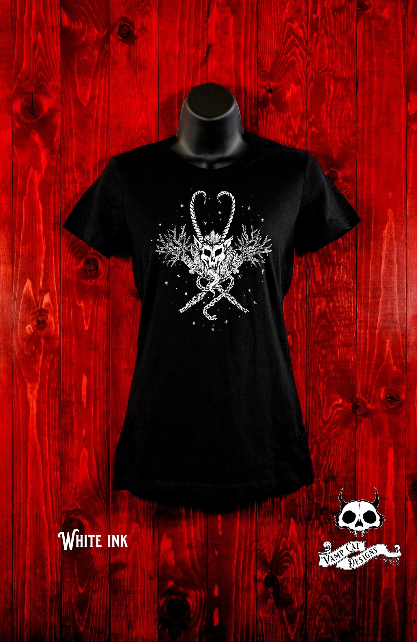 Krampus Women's T-Shirt-Krampus Skull Emblem-Creepmas-Dark Holiday Art-Devil-Horror Krampus-Christmas-Graphic Tee-Original Illustration