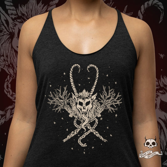 Krampus Tank Top-Krampus Skull Emblem-Creepmas-Dark Holiday Art-Devil-Horror Krampus-Christmas-Graphic Tee-Original Illustration-Flowy Tank